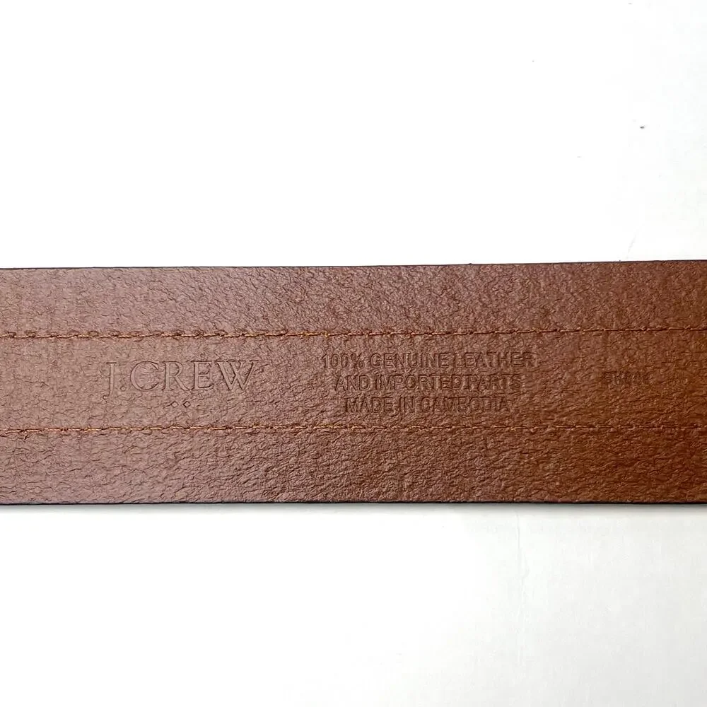 J. Crew Brown Leather Wide Waist Belt Gold Tone Buckle Size M/L